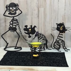 Adorable Partylite Halloween Decor - Mr. Bones and Dog and Cat with Aroma Warmer